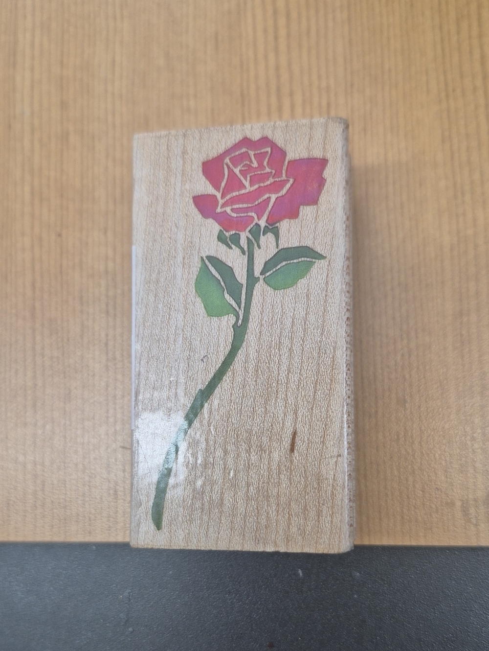 Wooden Rose Stamp - Pink & Green Floral Design By All Night Media
